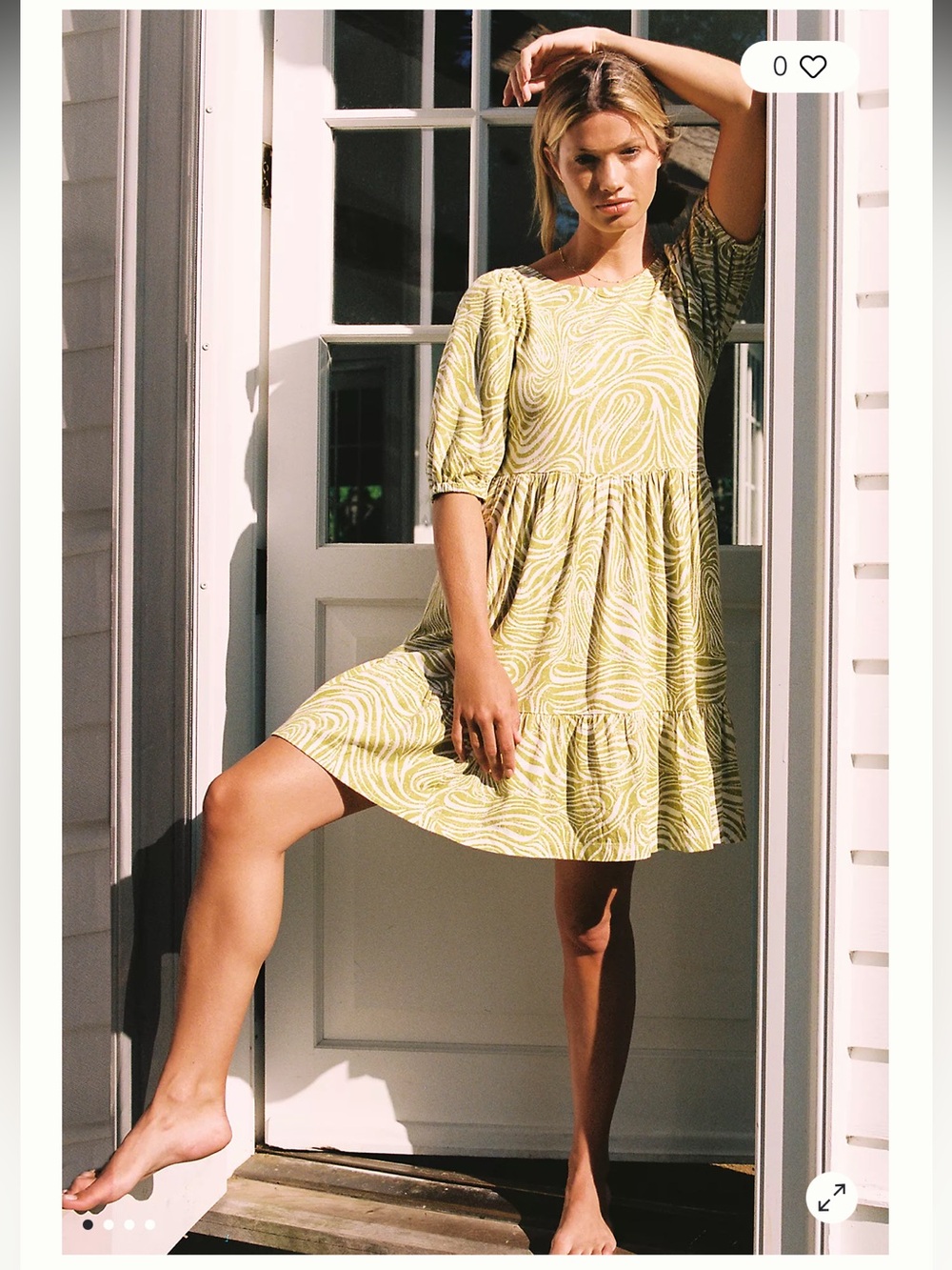 Anthropologie Daily Practice Flounced Tunic Dress Chartreuse Open Back XS